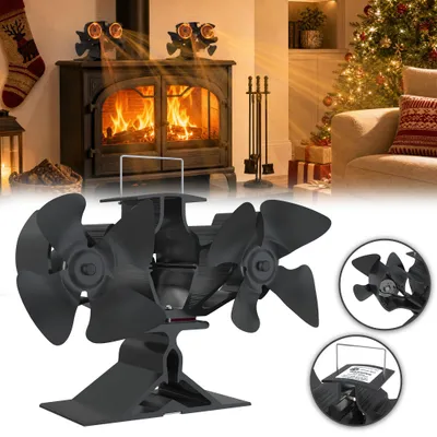 Image de Ventilateur de poêle ACXIN sans électricité, ventilateur de cheminée à double tête, 8 pales, fonctionnant à la chaleur, avec protection contre la surchauffe, couleur noire