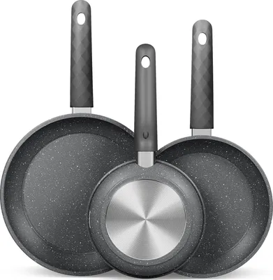 Produktbild von Pfannenset Pfanne 3TLG Bratpfanne Ø20/24/28cm,beschichtete Pfanne Induktion mit Marmorbeschichtung ,Pan für alle Herdarten,Grau
