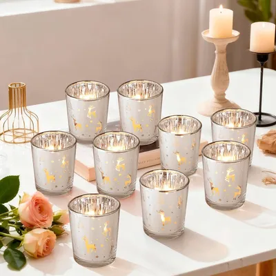 Produktbild von 12 Teelichthalter, Weihnachtsdeko, Glaslaternen, Weihnachts-Teelichthalter, Teelichthalter, Kerzenhalter, Weihnachtsdekoration, Teelichter, Weihnachts-Windlichter