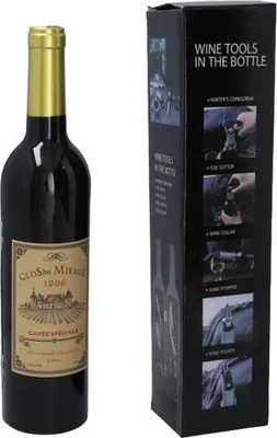 Image de Set à vin en forme de bouteille Accessoires pour le vin comme cadeau 5-en-1 Gentelo
