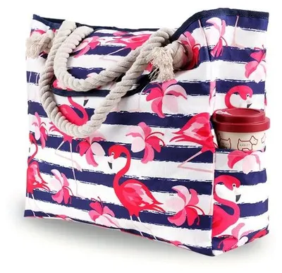 Produktbild von Ultiluxe Große Strandtasche Flamingo - Wasserdicht - Magnetverschluss - Viel Platz - 52 x 38 x 15 - Einkaufstasche für Erwachsene - Größe XXL - Rosa/B