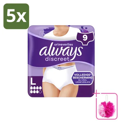 Obrázok produktu pre 5 ks absorpčných nohavičiek Always Discreet pre ženy, veľkosť L – výhodný balík