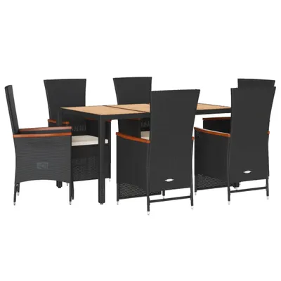 Produktbild von vidaXL 7-tlg. Garten-Essgruppe mit Kissen Schwarz Poly Rattan