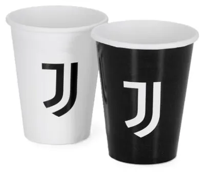 8 Pappbecher 250 ml Juventus, Schwarz-Weiß, Sportmotiv