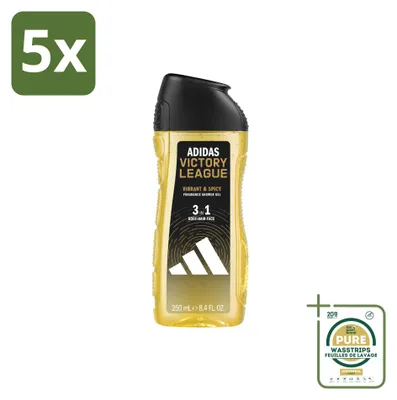 Obrázok produktu pre 5 kusov gélu na sprchovanie Adidas 3-v-1 Victory League - 250 ml - balenie