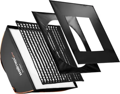 Produktbild von Walimex pro Softbox PLUS Orange Line 60 x 60 cm - schneller Aufbau, 360° drehbar, inkl. Diffusoren, Grid, Maske, Tasche, ideal für Produkt-, Beauty- & Peoplefotografie