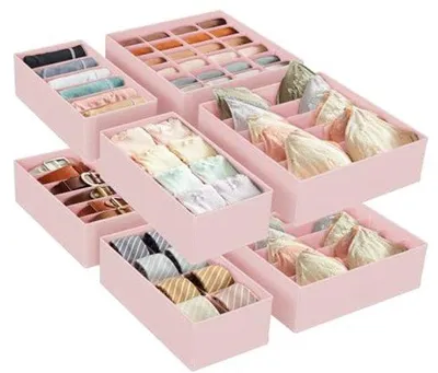 Immagine prodotto di Set di 8 organizer in tessuto per cassetti, ideali per organizzare biancheria intima e accessori, colore rosa