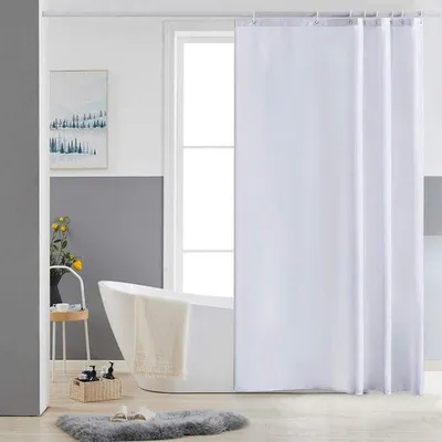 Immagine prodotto di Tenda da doccia bianca antimicotica in tessuto di poliestere, impermeabile, lavabile, per vasca da bagno o bagno, con 8 ganci, 120x180 cm