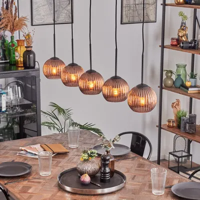Produktbild von Cesaro Retro Hängeleuchte aus Metall/Riffelglas in Schwarz/Kupferfarben