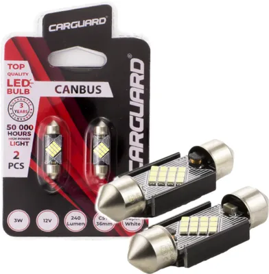 Produktbild von Carguard - Set (2x) 41 mm (C5W/C10W) LED Soffittenlampe - Autolampen Röhrenlampe - Canbus CAN134 - 240lm 3W 6000K - Lange Lebensdauer - Auto