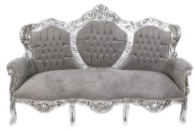 Produktbild von Casa Padrino Barock 3-er Sofa King Grau / Silber, 184 x 125 x 81 cm, Antik Stil Luxusmöbel