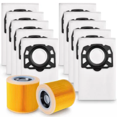 10 Staubsaugerbeutel + 2 Filter für WD3, WD2, MV2, MV3, KWD1, SE 4002