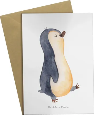 Produktbild von Mr. & Mrs. Panda neujahrskarte Pinguin marschieren - Weiß - Geschenk, Beileidskarte, weihnachtskarten, Familie, Pinguine, Glückwunschkarte, Spazieren, osterkarte, Bruder