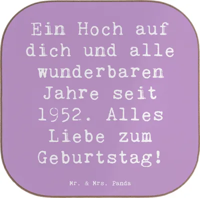 Produktbild von Mr. & Mrs. Panda Tischuntersetzer Spruch 1952 Geburtstag - Lavendeltraum - Geschenk, Jahrgang, Coaster, Alter, Untersetzer für Gläser, persönliches, Tassenuntersetzer