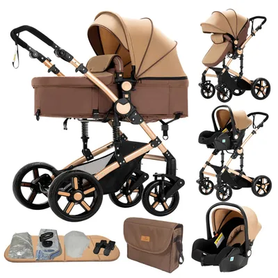 Obrázok produktu pre Kočík - B588 - 3 v 1 - Otočná vanička pre bábätko - Kompatibilný s autosedačkami - Skladací - Maximálna nosnosť 20 kg - Khaki