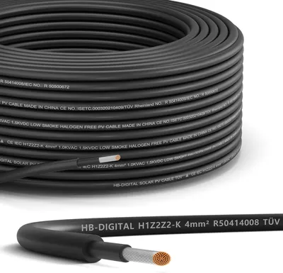Obrázok produktu pre 20 m solárny kábel H1Z2Z2-K 4 mm² fotovoltaický kábel pre fotovoltaické systémy, čierny