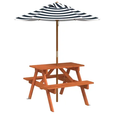Produktbild von vidaXL Picknicktisch für 4 Kinder mit Sonnenschirm Massivholz Tanne