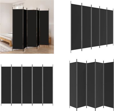 vidaXL 5-częściowy parawan czarny 250x200 cm tkanina - przegroda do pokoju - parawan - przegroda do pokoju - ścianka działowa