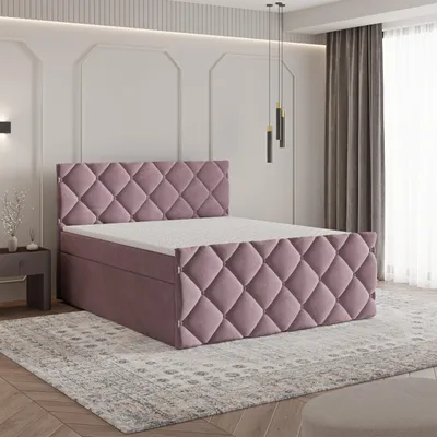 Produktbild von Masseno Boxspringbett ROVARI 160x200 cm Komplett-Set mit Bonell Matratze und Topper, Polsterbett mit Bettkästen -Rosa, KRONOS 27