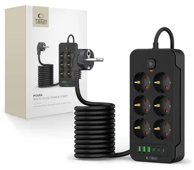 Obrázek produktu pro Tech-Protect Pc6X6 Napájecí pásek 3 USB a 3 Type-C a 6 zásuvek 200 cm černý