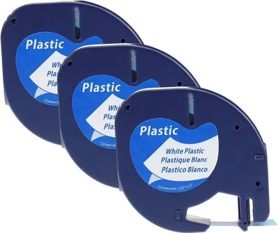 Produktbild von Kunststoffetiketten passend für Dymo LetraTag 91201 und LT-100H - 12 mm x 4 m - Schwarz auf Weiß - 3er-Pack