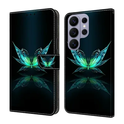 Produktbild von CLM-Tech Handyhülle kompatibel mit Samsung Galaxy S26 Ultra Hülle - Tasche aus Kunstleder - Klapphülle mit Ständer und Kartenfächern - Schutzhülle Wallet Case Cover schwarz türkiser Schmetterling