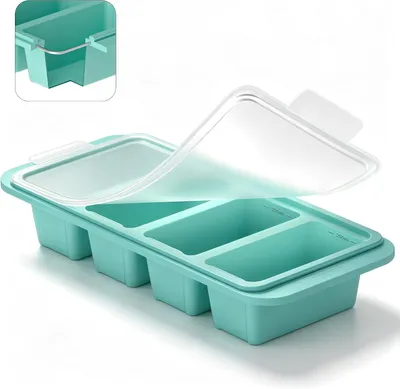 Productafbeelding van Siliconen vriezer met deksel - 250 ml - 125 ml - Opslag van bouillon - BPA-vrij - Stapelbaar - Siliconen vriezer voor bouillon - Saus