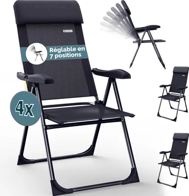 Image de CASARIA® Lot de 4x Chaises de Jardin Pliantes en Aluminium Gris – Dossier Réglable 6 Positions avec Accoudoirs, Chaises Extérieur pour Terrasse, Balcon, Camping, Plage & Piscine