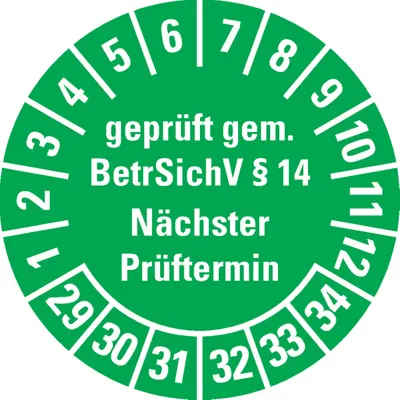 Produktbild von Dreifke® Prüfplakette  gemäß BetrSichV §14, 29-34, grün, Dokumentenfol...