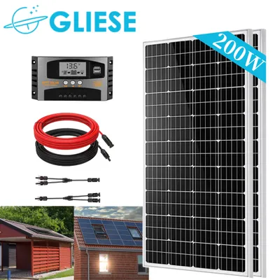 Obrázek produktu pro 200W Sada solárních panelů Součásti solárního fotovoltaického systému 2x100W Monokrystalické solární panely
