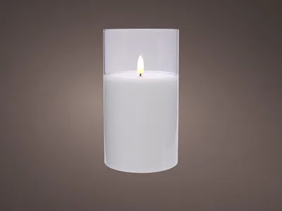 Produktbild von LED Kerze im Glas mit Timerfunktion 7,5x11cm Wachs Weiß / Warmweiß