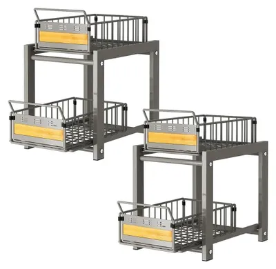 Productafbeelding van Keukenorganizer, dubbelruits uitschuifbaar ontwerp, ruimtebesparende opbergoplossing, 2 stuks, 2 niveaus