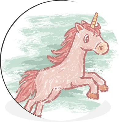 Produktbild von MuchoWow® Aluminium Wandkreis Einhornzeichnung für Kinder Ø 60 cm Wanddeko Modern Wohnzimmer - Wand Kreis - Wandbild - Schlafzimmer - Aluminium Bild - Kinderzimmer - Wohnzimmer Dekoration - Wandschmuck