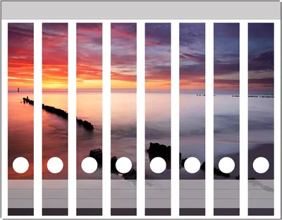 Produktbild von Wallario Ordnerrücken Sticker, selbstklebend für schmale Ordner, 8 Stück, Motiv Sandstrand im Sonnenuntergang - Roter Himmel