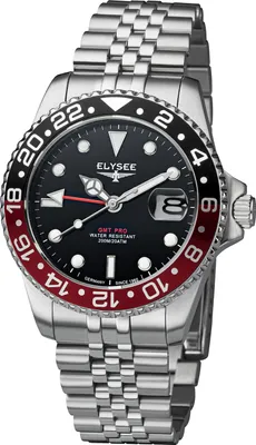 Produktbild von ELYSEE Herrenuhr GMT  Pro. schwarz rot onesize Herren zweite Zeitzone, Verschraubte Krone, Leuchtzeiger, Datumsanzeige 40 mm 80592