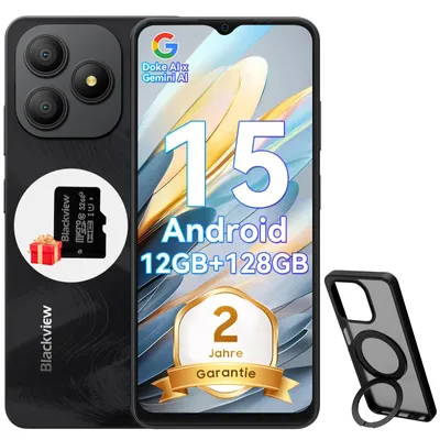 Produktbild von Blackview Wave 9C Handy,6.56",12+128GB,Android15,5000mAh,Dual SIM,1080P FHD,IP54, 13MP+8MP,Fingerabdruck/GPS/OTG/Ring-Halter Handyhülle