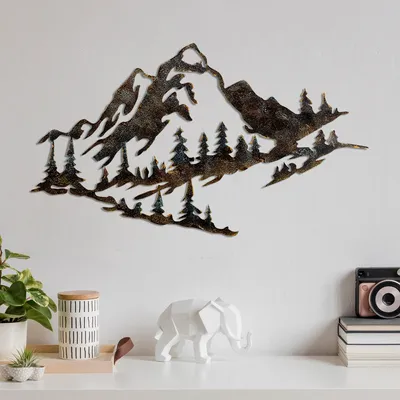 Image de Wallity, Mountain - 1, accessoire mural décoratif en métal, 100 % METAL, multicolore, 70 x 40 cm