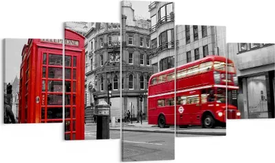 Produktbild von Bild auf Leinwand - Leinwandbild - Bus Telefon Straße - 125x70cm - Wand Bild - Wanddeko - Leinwanddruck - Bilder - Kunstdruck - Wanddekoration - Leinwand bilder - Wandkunst - EA125x70-2674