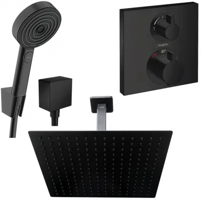 Produktbild von Hansgrohe und Jowi Unterputz Duschsystem Ecostat Square Thermostat, Schwarz, Duscharmatur mit Kopfbrause, Deckenanschluss, OHNE iBox