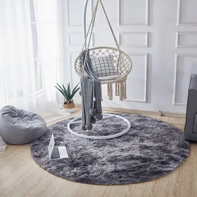 Productafbeelding van Rond tapijt, pluizig, hoogpolig, antislip, ultra zacht, 160x160 cm, zwart/grijs