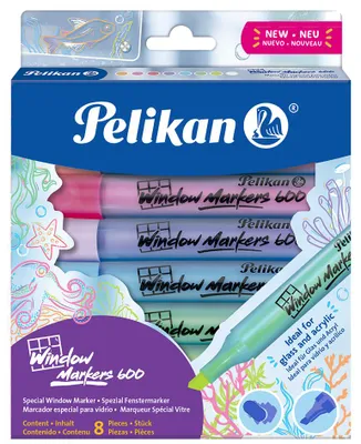 Immagine prodotto di Pennarelli Pelikan Window Markers 600, confezione da 8 in cartoncino