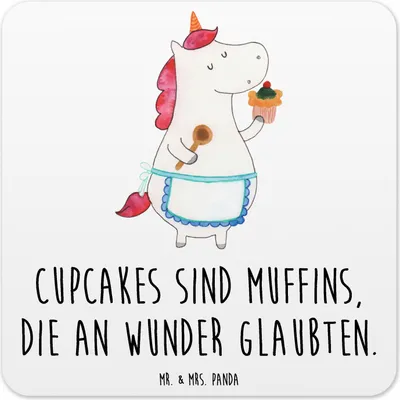 Produktbild von Mr. & Mrs. Panda Untersetzer Set Einhorn Küche 10er Set - Weiß - Geschenk, Torte, Coaster, Getränke-Untersetzer, Glas-Untersetzer, für Gläser, Kuchen, Tassenuntersetzer