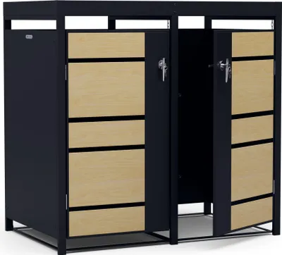Image de Blumfeldt BinSafe cache poubelle extérieur – acier galvanisé résistant, 2 portes & toit jardinière, pour 60 L/120 L/240 L, fermeture à clé, design moderne, abri pour poubelle