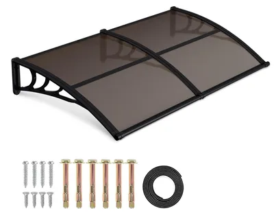 Zdjęcie produktu dla Eikuavons, daszczyk nad drzwi wejściowe z rynną, 200 x 100 cm, poliwęglan, czarny/brązowy