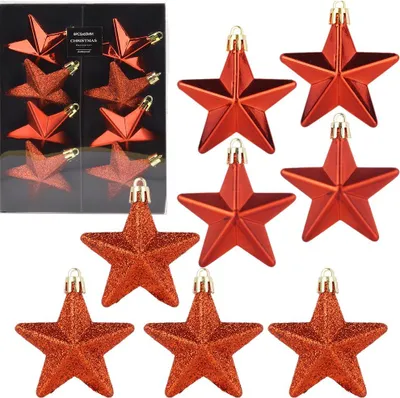 Obrázok produktu pre Vianočné ozdoby na stromček nerozbitné hviezdy červené 6,5 cm 8 ks.
