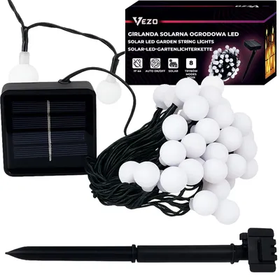 Produktbild von Solar Lichterkette Gartenlichter Kugelgirlande 7 m 50 LED Warmweiß Außen Innen VEZO