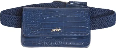 Immagine prodotto di Schockemöhle Pocket Belt cintura a marsupio blu scuro elastica intrecciata con applicazione in pelle di coccodrillo, misura:85