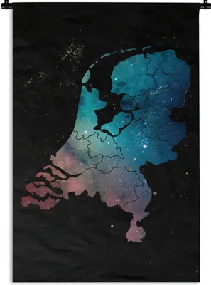 Produktbild von MuchoWow® Wandteppich Wandbehang Karte - Niederlande - Sternenhimmel 60x90 cm Tapisserie Dekoration Wandtuch - Foto-Teppich - Abwaschbar