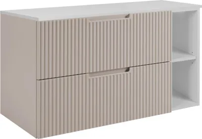 Zdjęcie produktu dla RODAN | Szafka Pod Umywalkę - Beżowa i Biała - 80 cm - 2 Szuflady Softclose - Ryflowane Fronty
