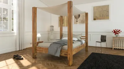 Produktbild von Himmelbett 140x200 cm Massivholzbett inkl. Himmel Akazie BELLA